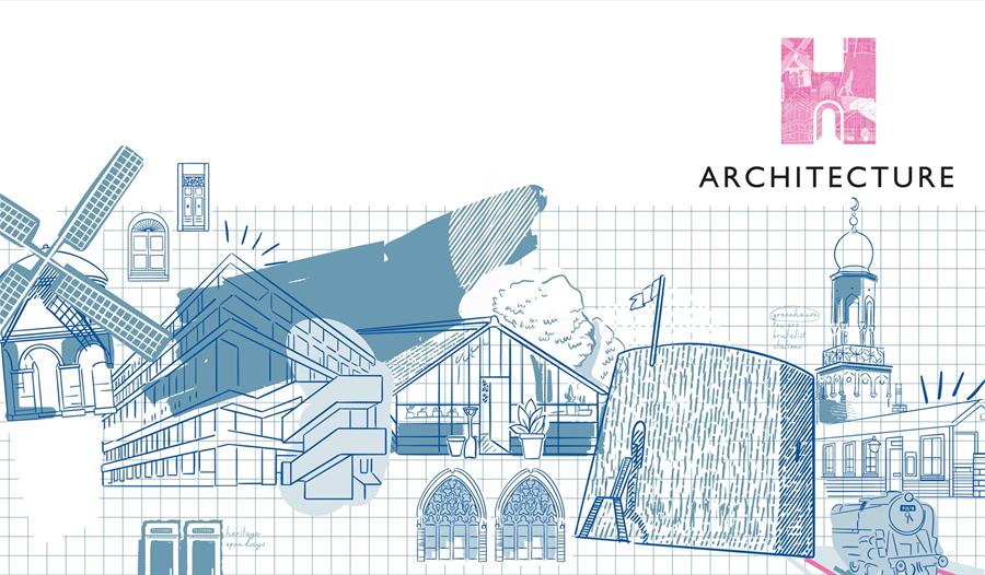 Illustration for Heritage Open Days 2025 showcasing its theme for the year: architecture