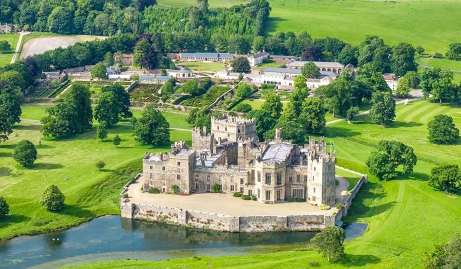 Aerial view of Raby Castle and grounds