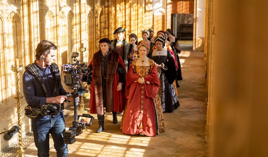 A clip of filming from WOLF HALL at FORDE ABBEY
