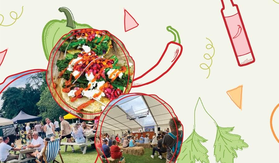 Pictures of food and people at the festival.