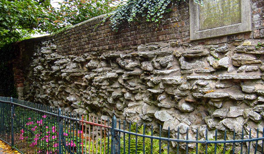 Photograph of a section of Roman wall in Dorchester.