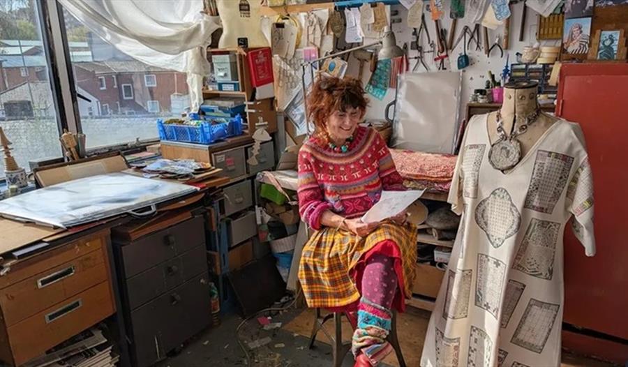 Artist Dinah Kelly in her studio