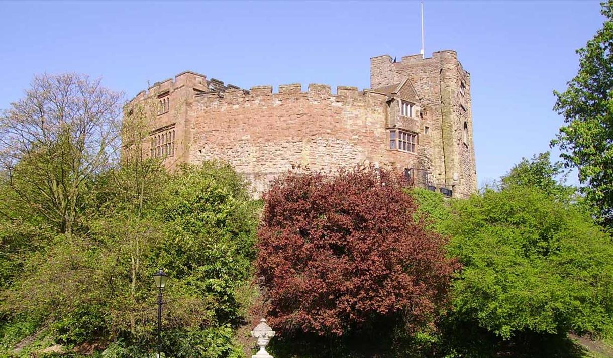 Looking up to Tamworth Castle from the grounds
