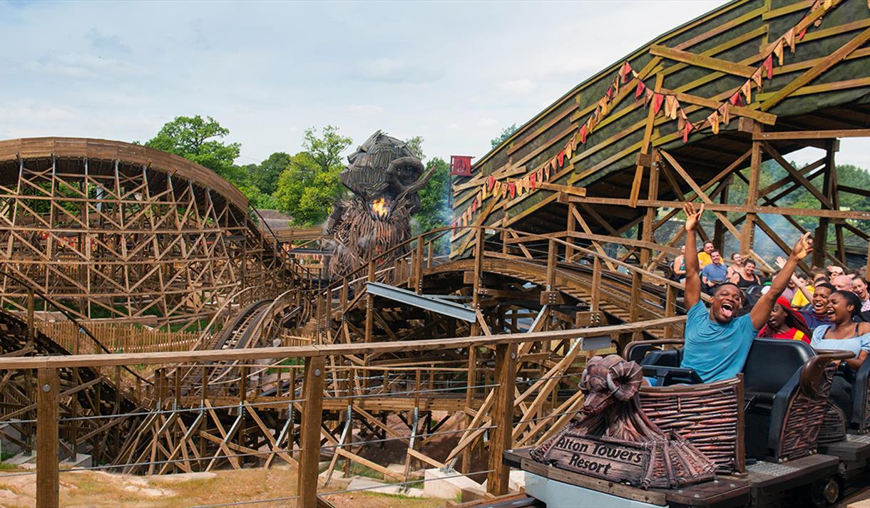Wicker Man wooden rollercoaster at Alton Towers resort, Staffordshire, England.