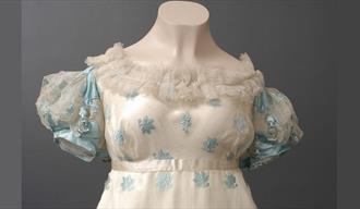 Period dress displayed at The Bowes Museum