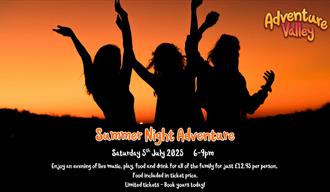 Summer Night Adventure 5th July 2025. Silhouette of people with their hands in the air at sunset.