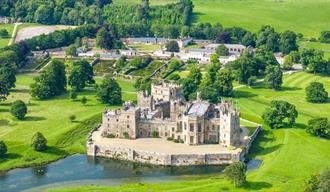 Aerial view of Raby Castle and grounds