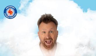 Image of Irish Comedian Jason Byrne with his head in the clouds, the title of his brand new show which he performs at the Southport Comedy Festival