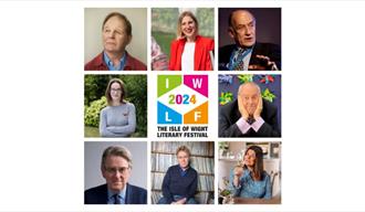 Montage of speakers at the Isle of Wight Literary Festival in 2024, Cowes, what's on, event