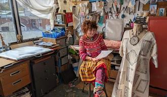 Artist Dinah Kelly in her studio