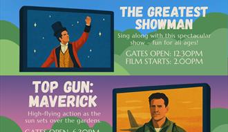 Poster for outdoor cinema evnet for Greatest Showman and Top Gun: Maverick
