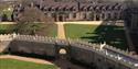 Aerial view of Bolsover Castle walls and stableyard