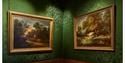 The image is of the Gainsborough Gallery space with 6 of his paintings on display against green silk.