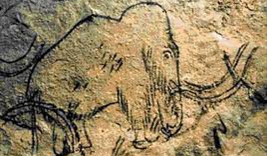 Cave painting of a mammoth.