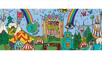 Graphic illustration of the Camp Bestival family festival event