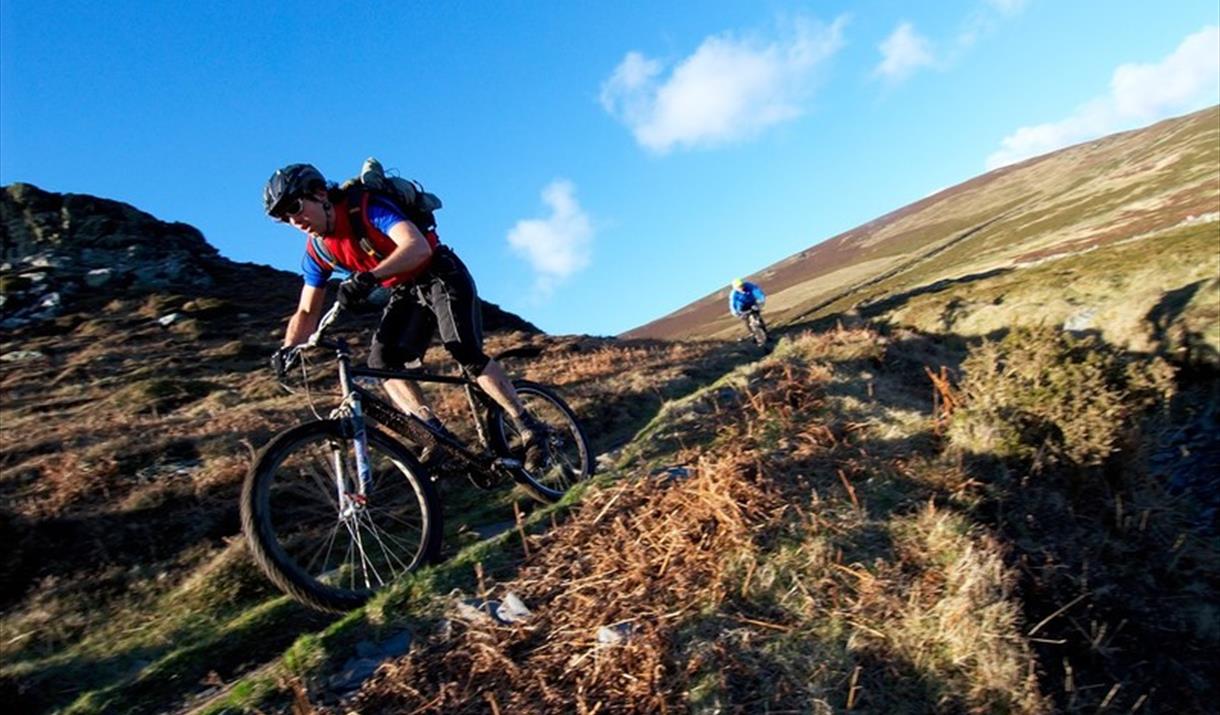 Mountain bikers decending the hills