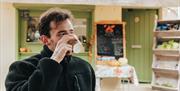 Drinking coffee