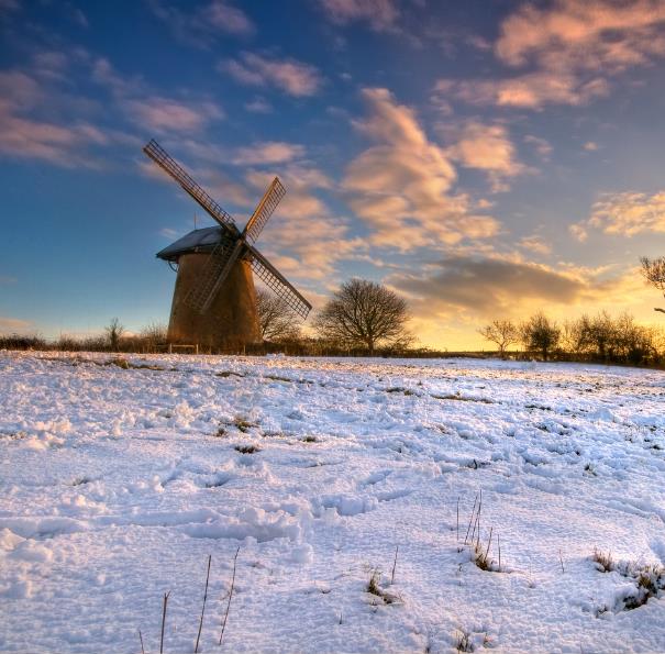 Bembridge Windmill in snow on the Isle of Wight