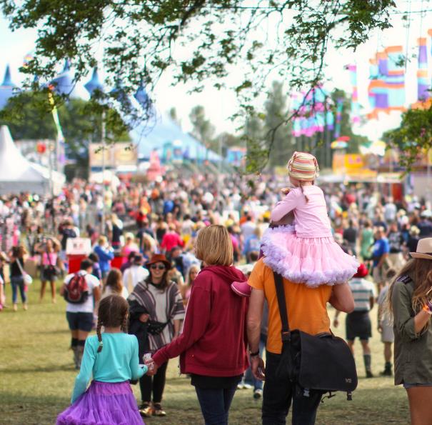 Groups of people at the Isle of Wight Festival on the Isle of Wight