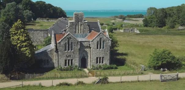 Aerial view of The Old Abbey Farmhouse Holiday Cottage at Quarr Abbey on the Isle of Wight