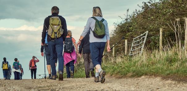 Group of people walking through the countryside during the Isle of Wight Walking Festival