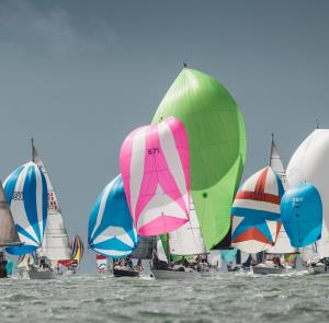 Boats sailing in the Solent at Cowes Week, Isle of Wight