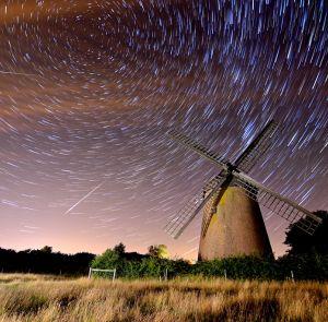 Stars in the night sky at Bembridge Windmill on the Isle of Wight