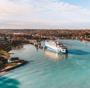 Wightlink ferry sailing out of Yarmouth harbour on the Isle of Wight