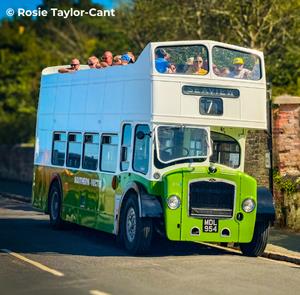 Vintage bus in Godshill during Wightrider on the Isle of Wight