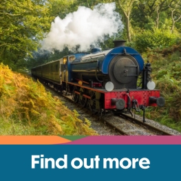 Train travelling along the tracks at Isle of Wight Steam Railway