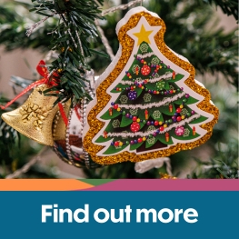 Decorations on a Christmas tree, Brighstone Christmas Tree Festival on the Isle of Wight