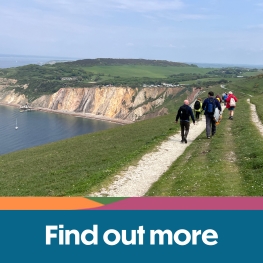 Group of people walking along the cliff on the Isle of Wight