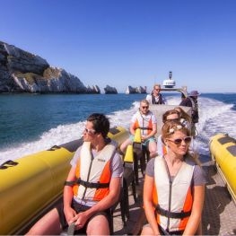 Group enjoying a rib ride around the Needles on the Isle of Wight