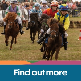 Children riding Shetland ponies in a race at the Royal Isle of Wight County Show