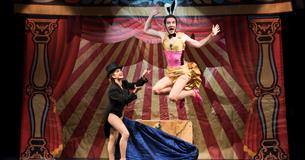 Two performers on stage in the Rabbits Out of the Hat show, Quay Arts, family event, what's on, Isle of Wight