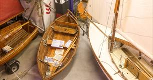 Collection of boats at The Boat Shed, Cowes, Isle of Wight, Maritime Museum