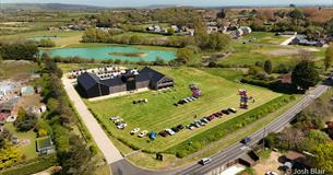 Aerial view of Goddards Brewery, vintage vehicles event, Isle of Wight, Summer, What's on
