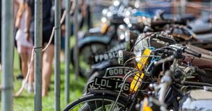 Isle of Wight, Events, Isle of Wight Steam Railway, Festival of Transport, image of line up of old motobikes
