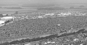 Aerial view of 1970 Isle of Wight Festival, what's on, exhibition - photo credit: Peter Bull