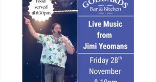 Jimmi Yeomans performing, live music poster, Goddards Bar and Kitchen, Isle of Wight, event, what's on, Things to do