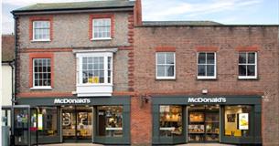 Outside view of the McDonald's restaurant in Newport, Isle of Wight, fast food, takeaway, eat in