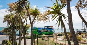Southern Vectis open top bus stationary on Shanklin Esplanade, Isle of Wight