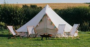 Deck chairs and fire outside bell tent, Island Bell Tents, glamping, self catering, Isle of Wight