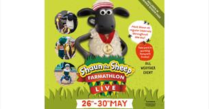 Shaun the Sheep: Farmathlon Live! poster, Tapnell Farm Park, what's on, children activities, family event, May half term