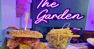 Isle of Wight, Eating Out, Cowes, The Garden, Neon Sign, Burger and Chips