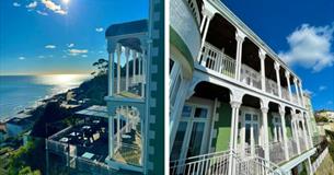 Sea view from the balcony and outside view of  The Wellington Hotel, Ventnor, Isle of Wight