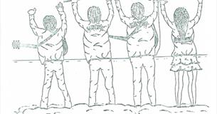 Isle of Wight, Things to do, live music, concert, sketch drawing of 4 band members with backs to us in a row.
