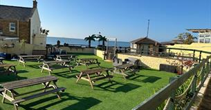 Sea view from outside dining area at Sands Hotel, Sandown, Isle of Wight