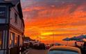 Outside view of The Old Fort with a sunset over the sea, Seaview, Isle of Wight, food & drink