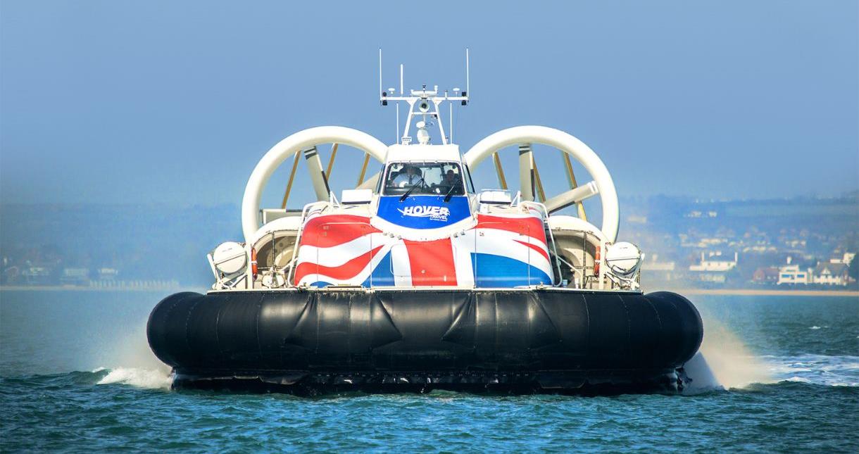 Hovertravel's hovercraft flying across the sea